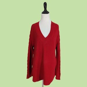 Cabi #3714 Women S Standout Red Vneck‎ Cable Ribbed Knit Pullover Sweater